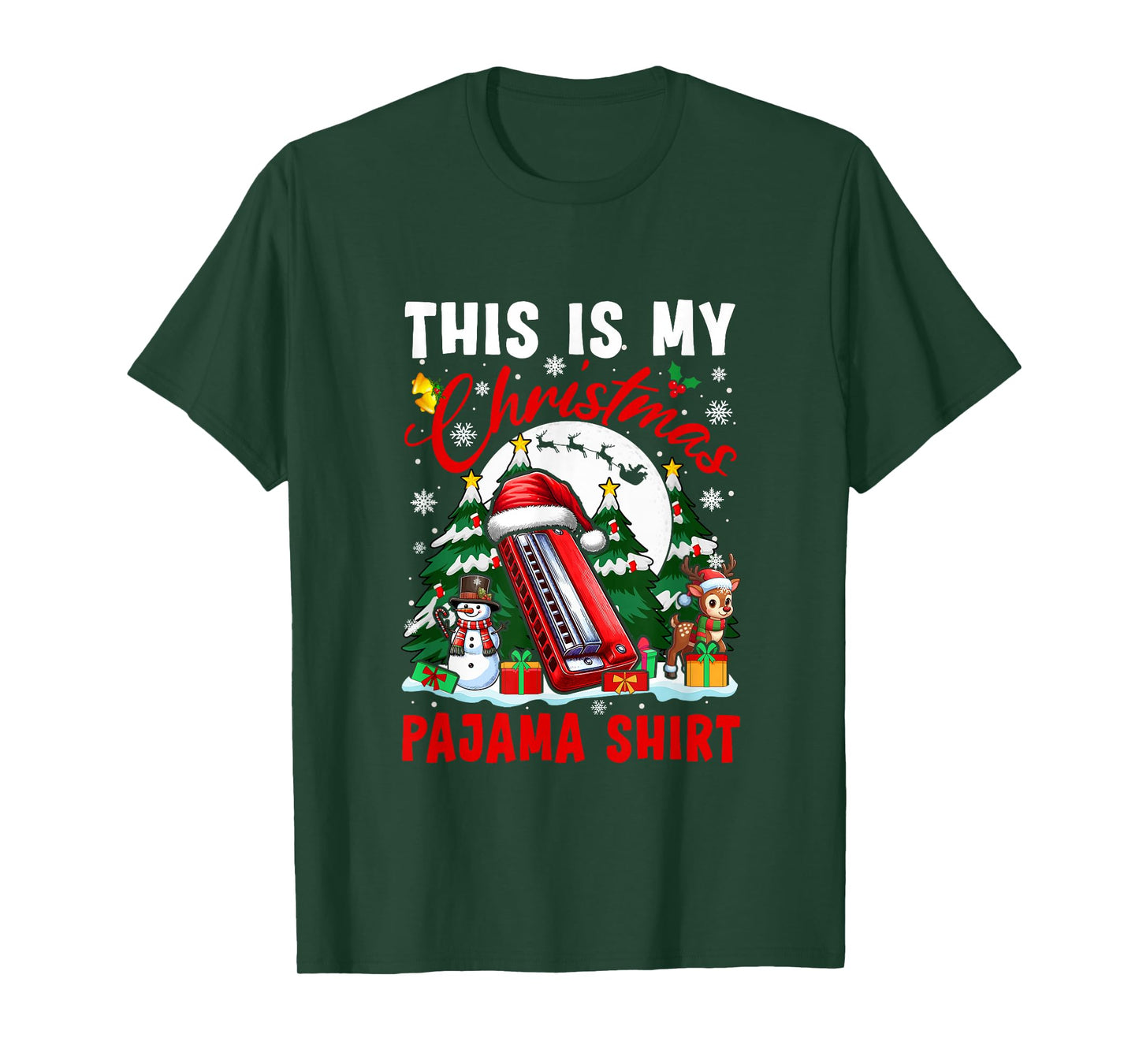 My Christmas Pajama Shirt Santa Harmonica Snowman Instrument T-Shirt