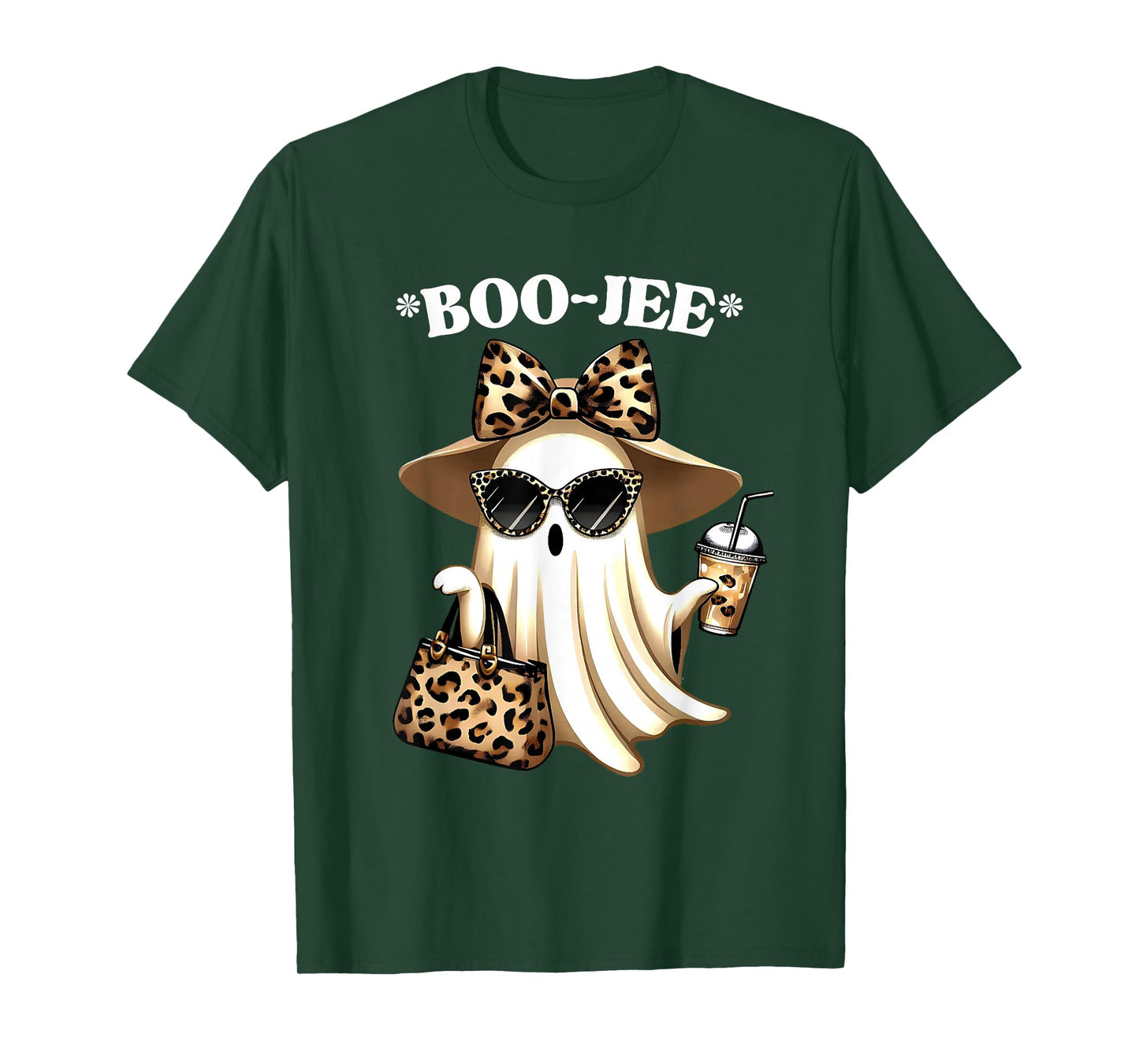 Coquette Leopard Ghost Coffee Boo-JEE Halloween Boujee Ghost T-Shirt