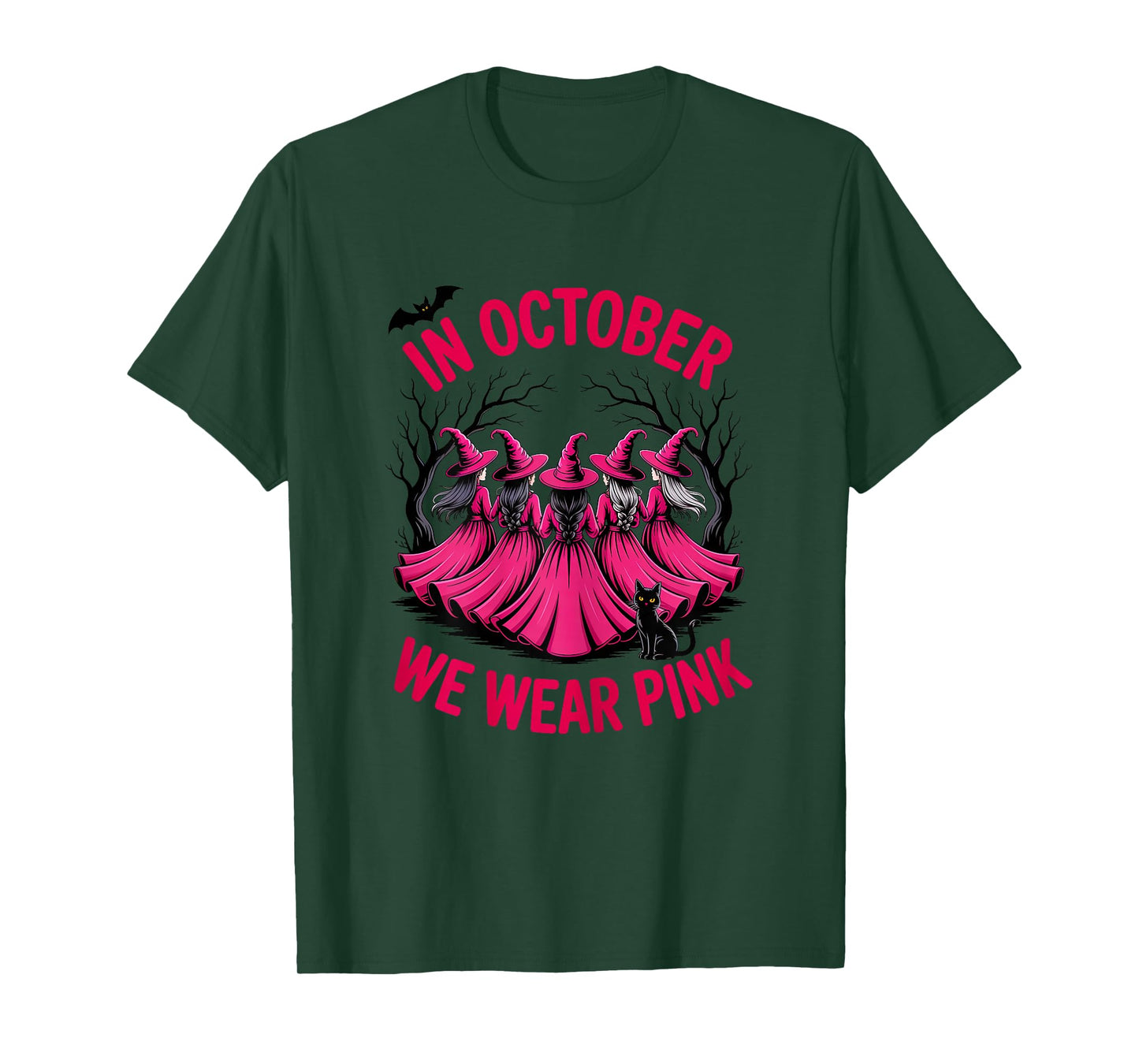 in October We Wear Pink Witch Squad Halloween T-Shirt