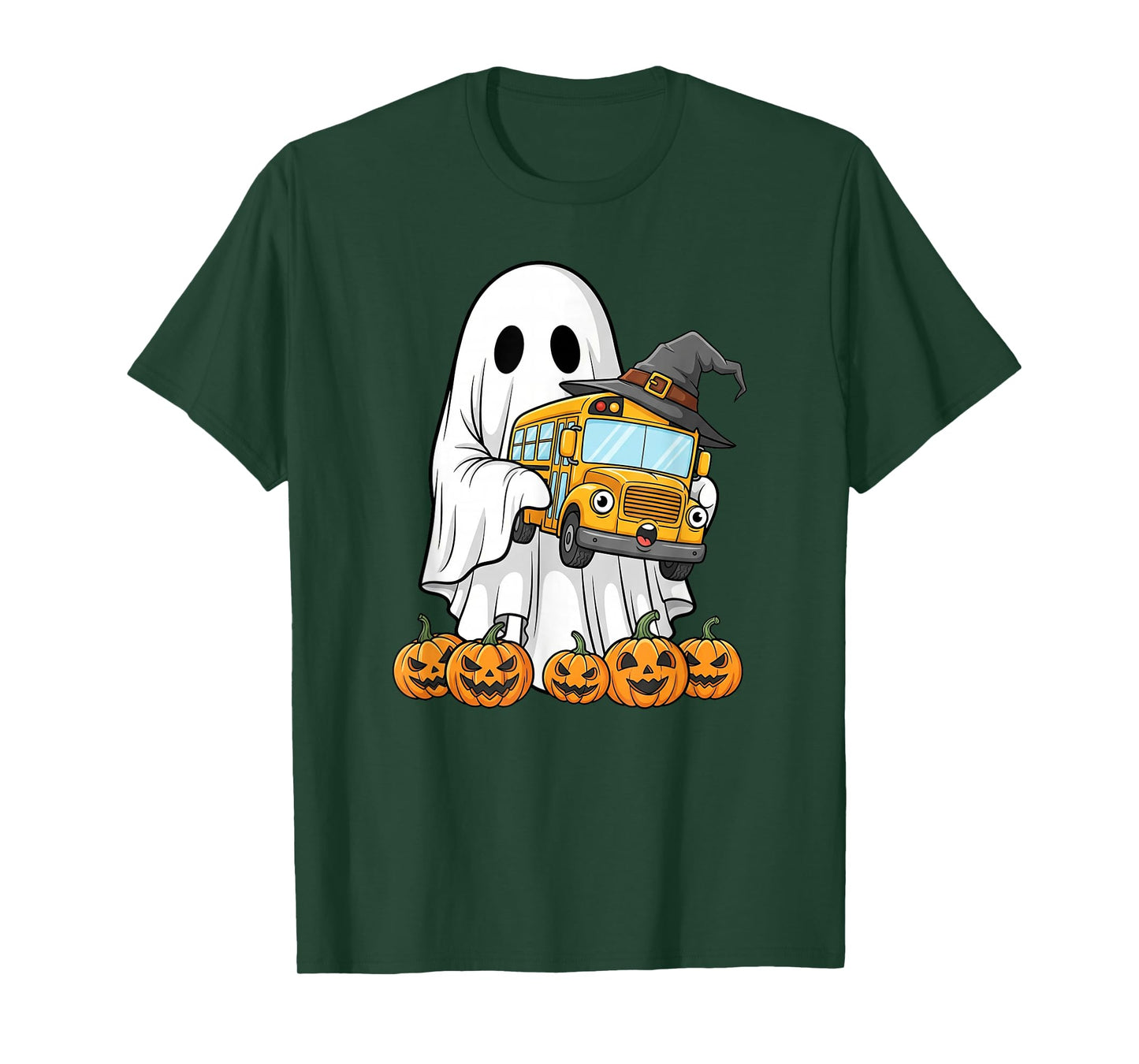 Funny Ghost School Bus Pumpkin Halloween Kids Mens Womens T-Shirt