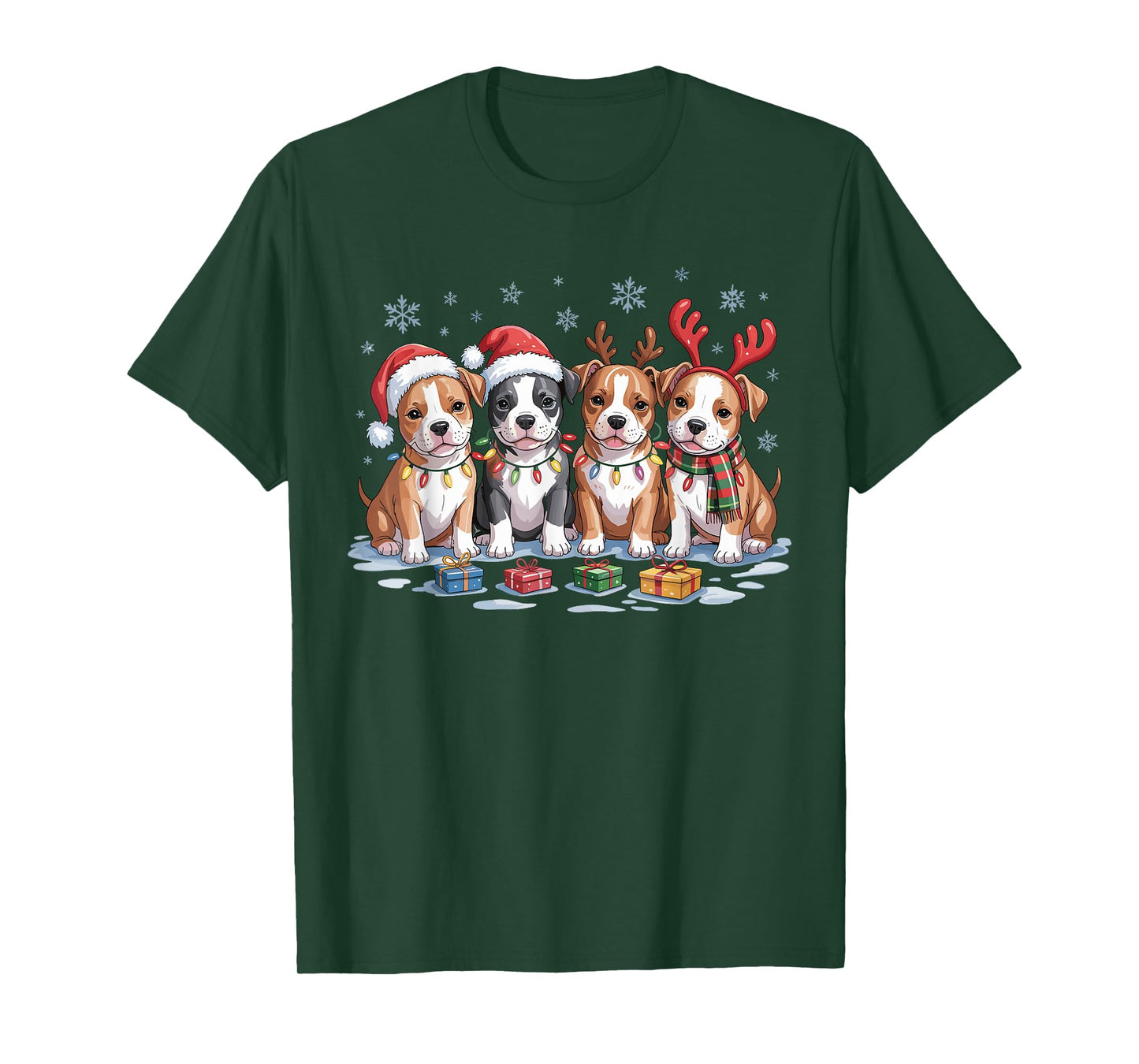 Cute Pitbull Christmas Puppies Dog Lovers Funny Holiday T-Shirt