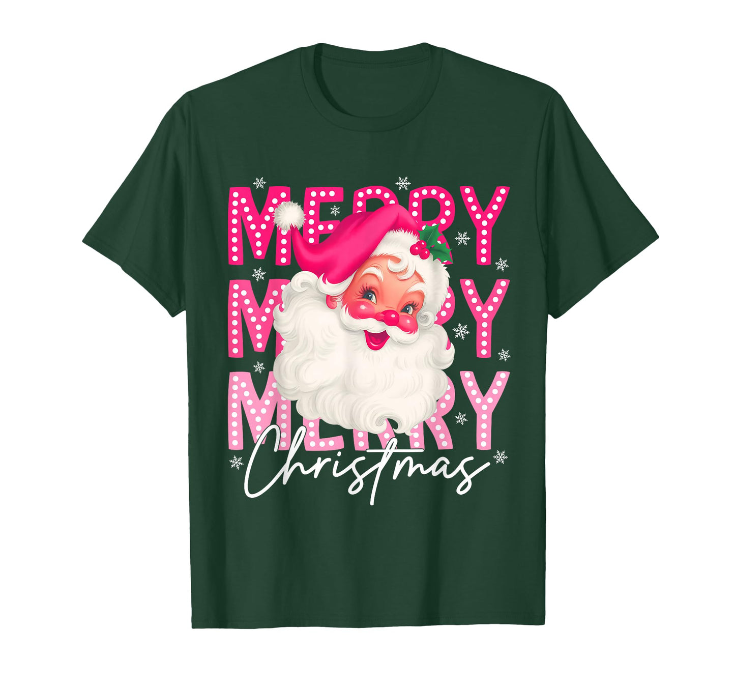 Retro Merry Christmas Pink Santa Claus Xmas Pink Christmas T-Shirt