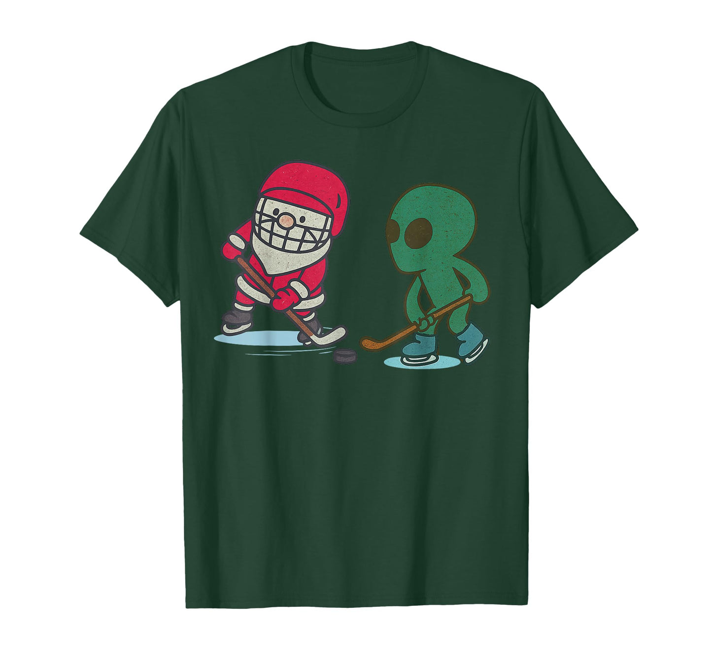 Santa Alien Playing Ice Hockey Christmas Funny Xmas T-Shirt