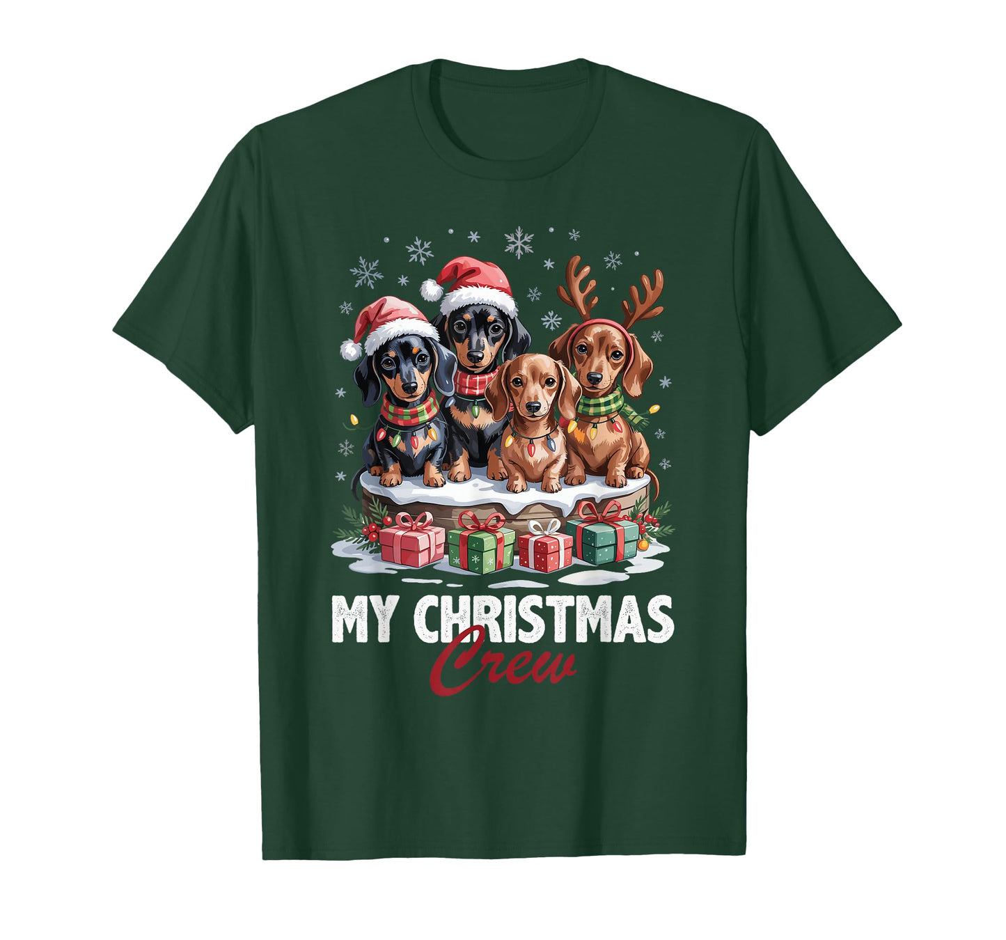 Dachshund Christmas Crew Funny Dog Lovers Holiday Pajama T-Shirt