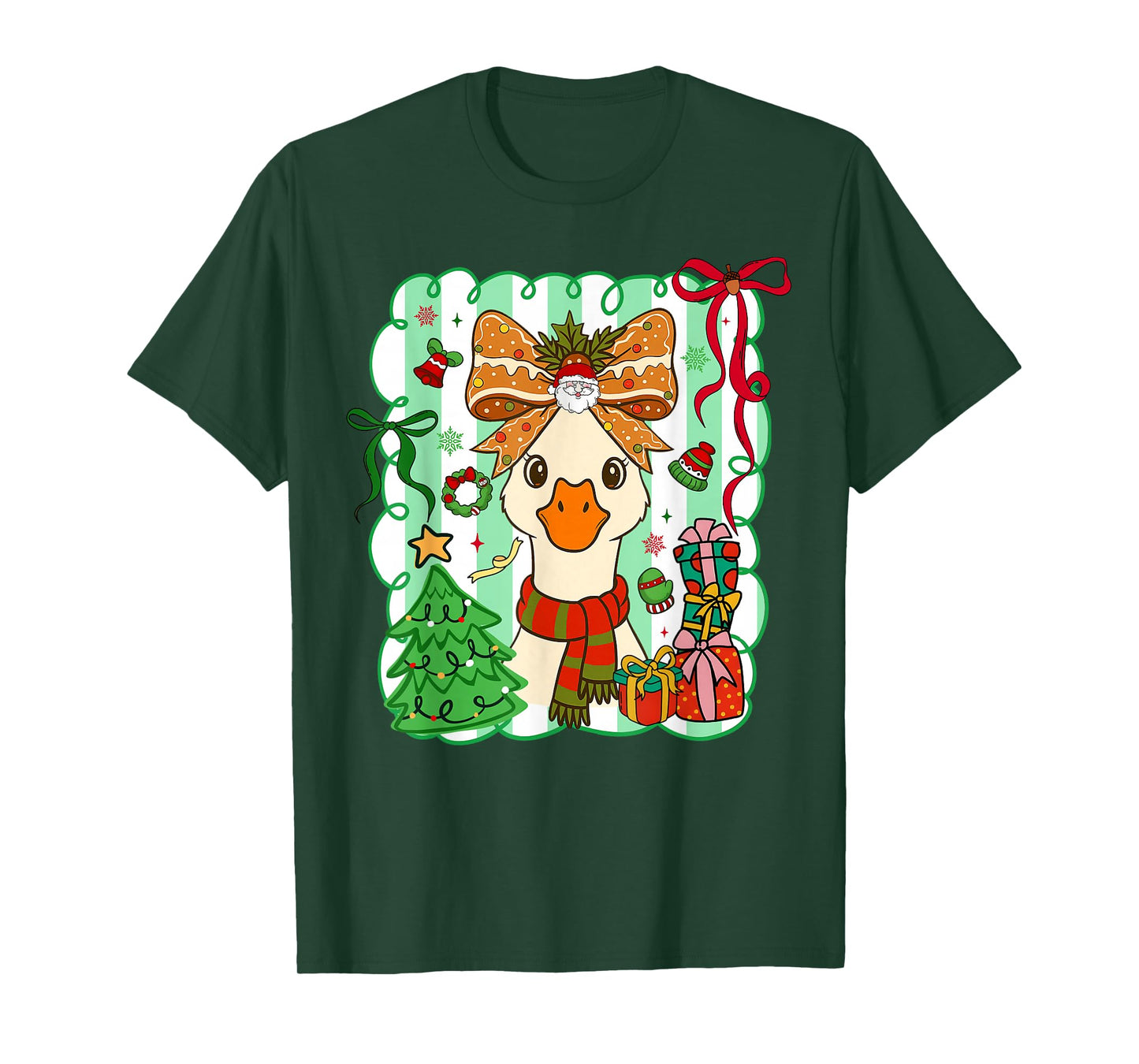 Preppy Gooses Bow Xmas Tree Funny Christmas Girl Women T-Shirt