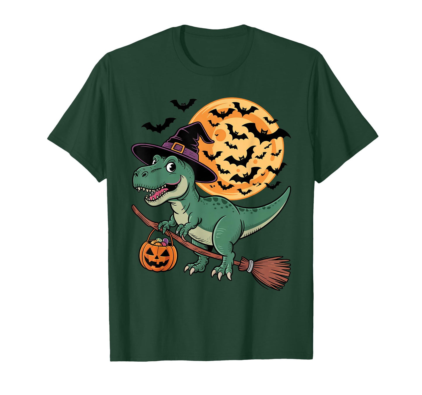 Cute Dinosaur Witch with Jack-O-Lantern Pumpkin Halloween T-Shirt