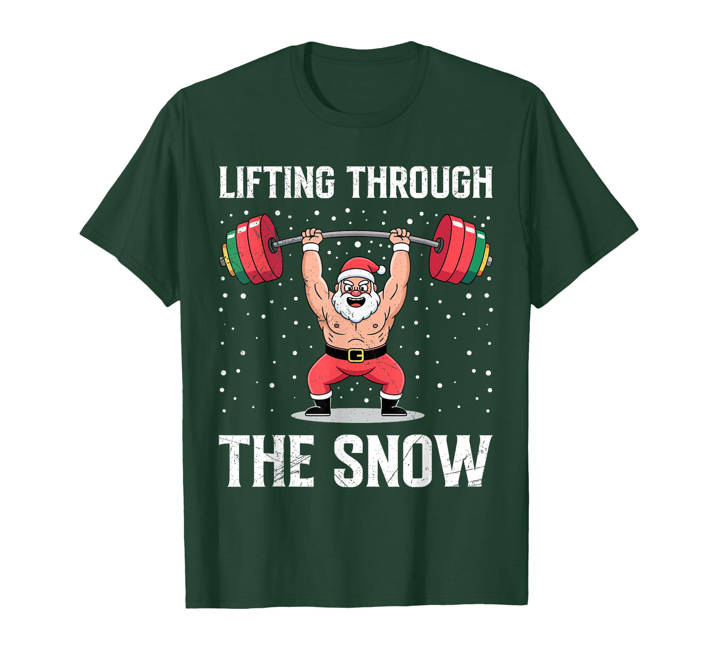Santa Claus Lifting Through The Snow Funny Gym T-Shirt