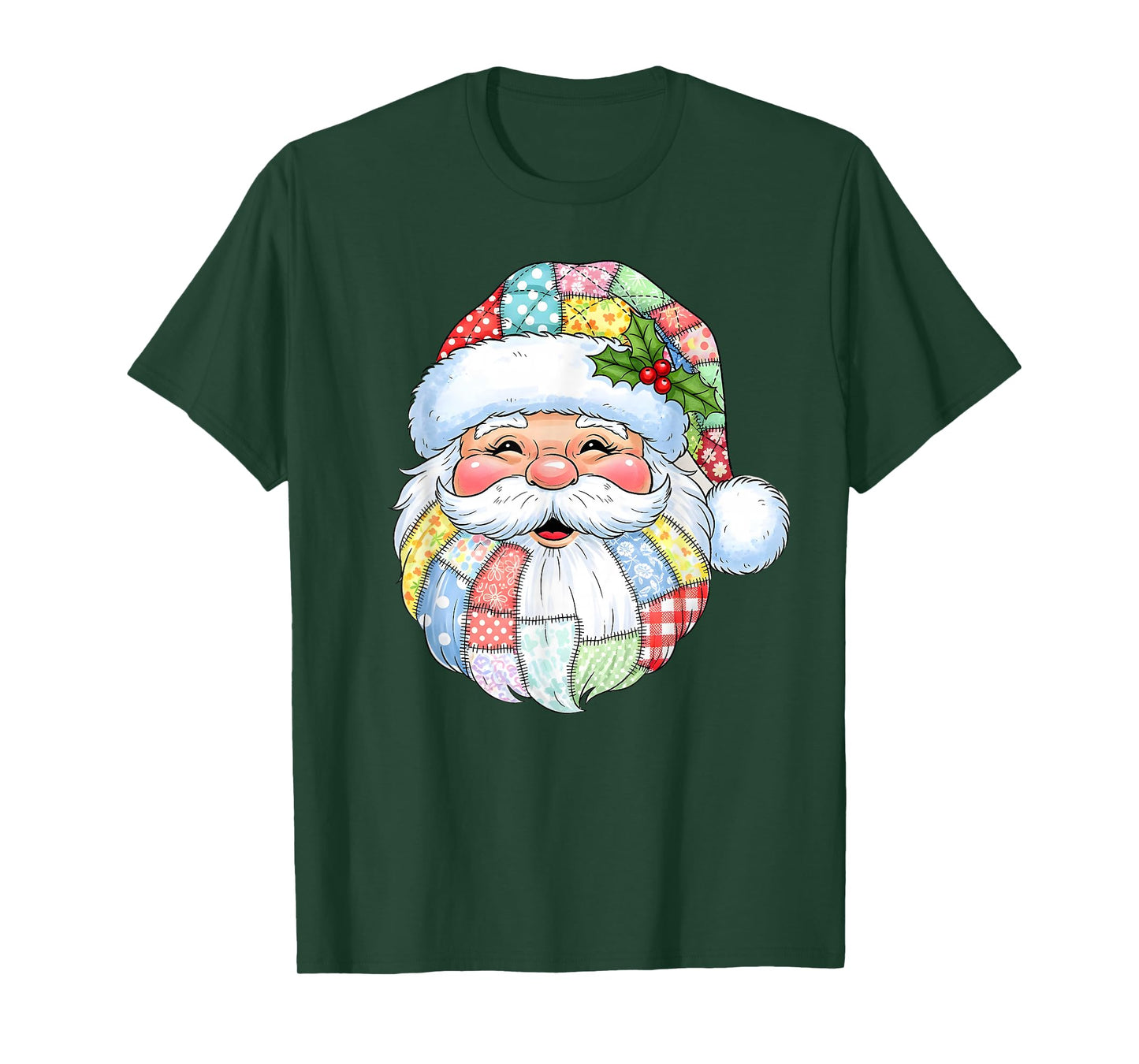 Merry Christmas Patchwork Santa Claus Face X-mas Holiday T-Shirt