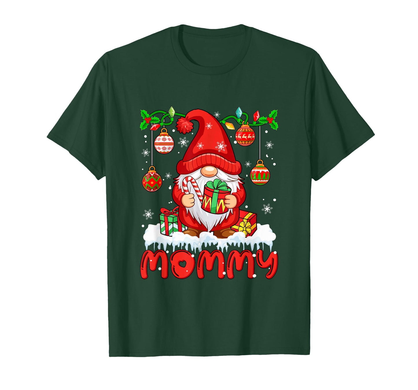 Mommy Christmas Gnome Colorful Lights Matching Family Group T-Shirt