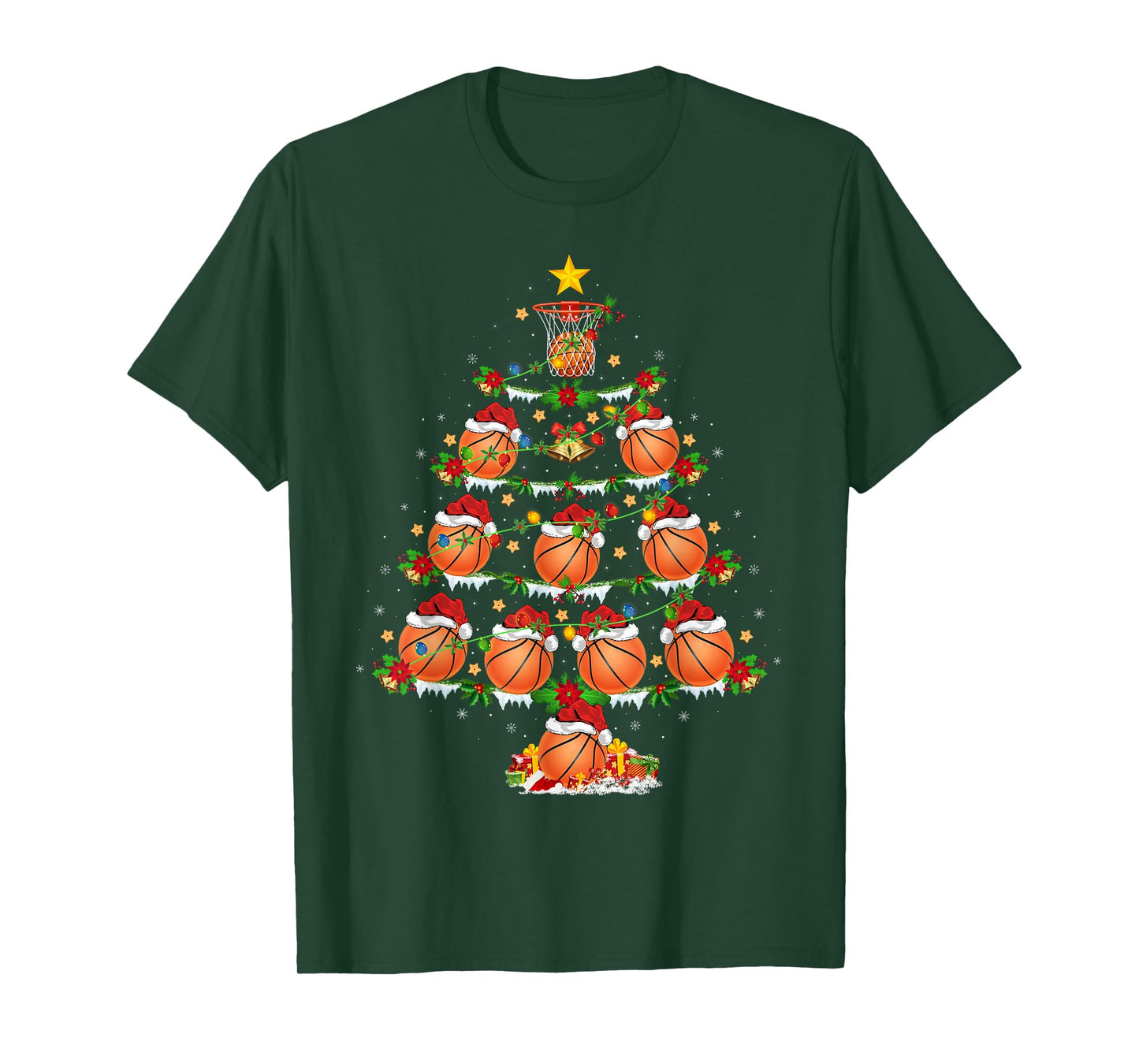 Basketball Christmas Tree Lights Sports Player Xmas T-Shirt