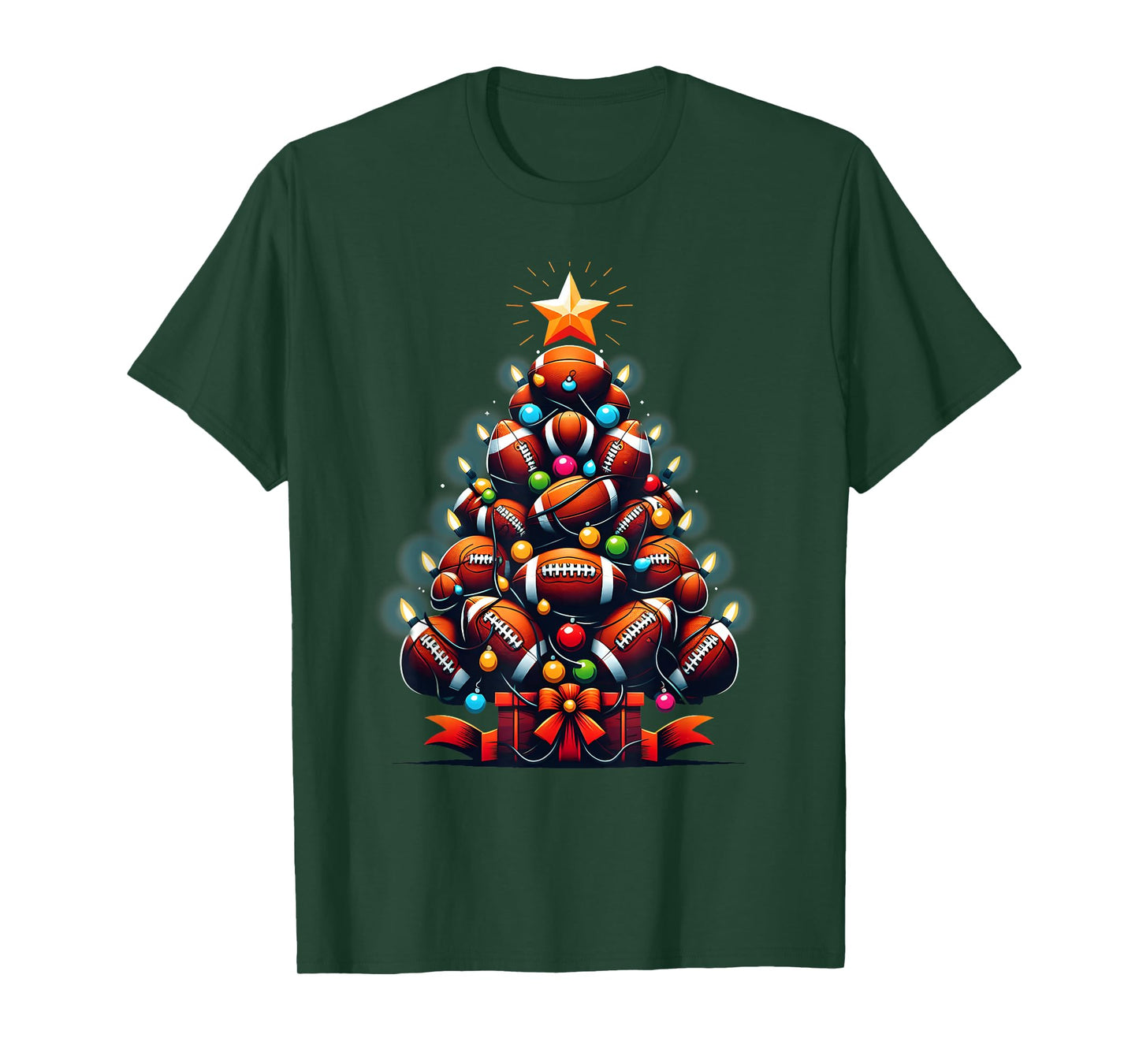American Football Christmas Tree Xmas Pajamas Player Coach T-Shirt