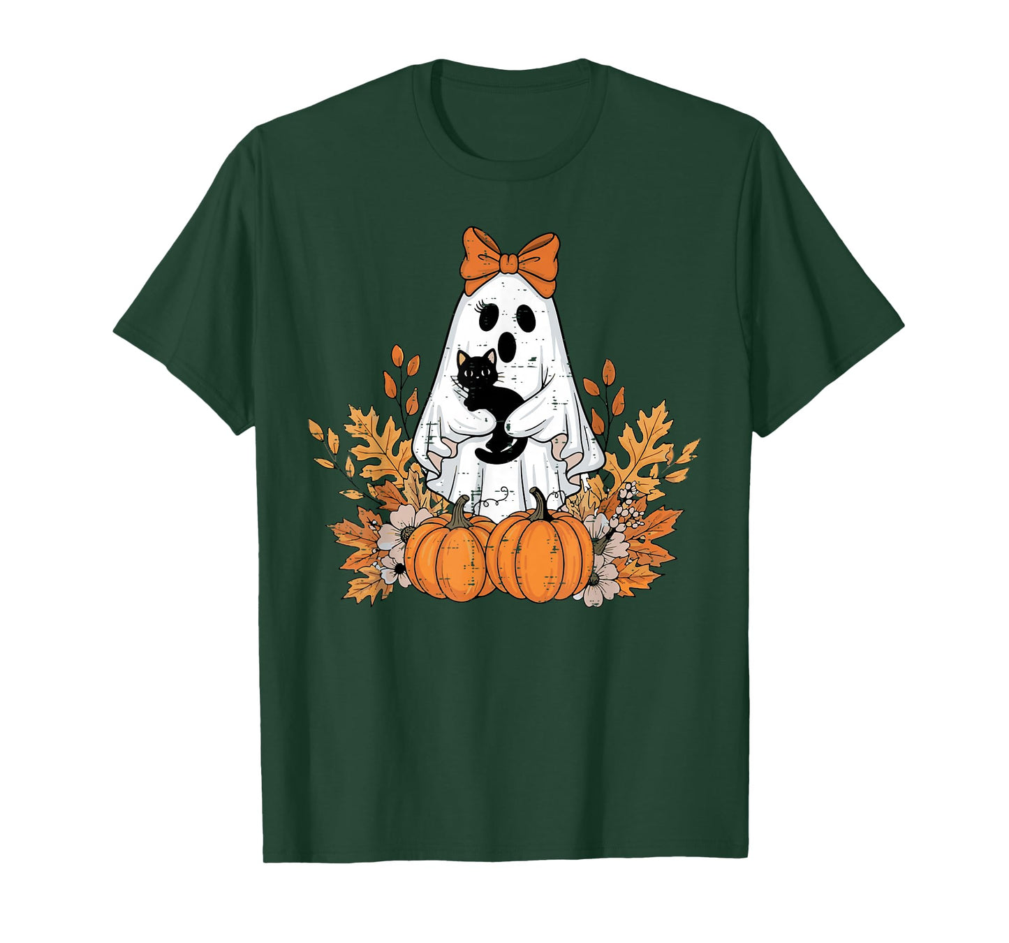 Halloween Ghost Black Cat Fall Season Women Girls Kids T-Shirt