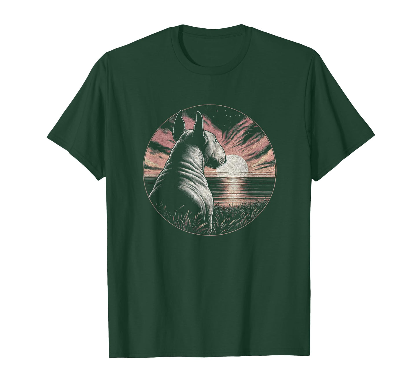 Vintage Bull Terrier Dog Retro Sunset Scene Art Design T-Shirt