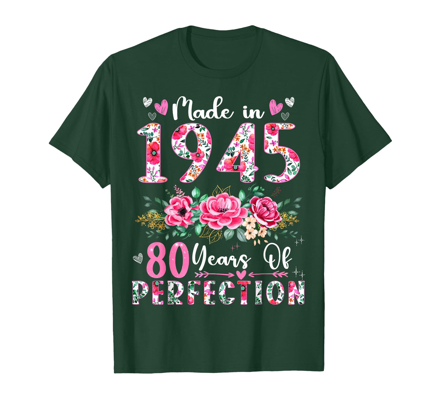 80 Year Old Made In 1945 Floral 80th Birthday Women T-Shirt