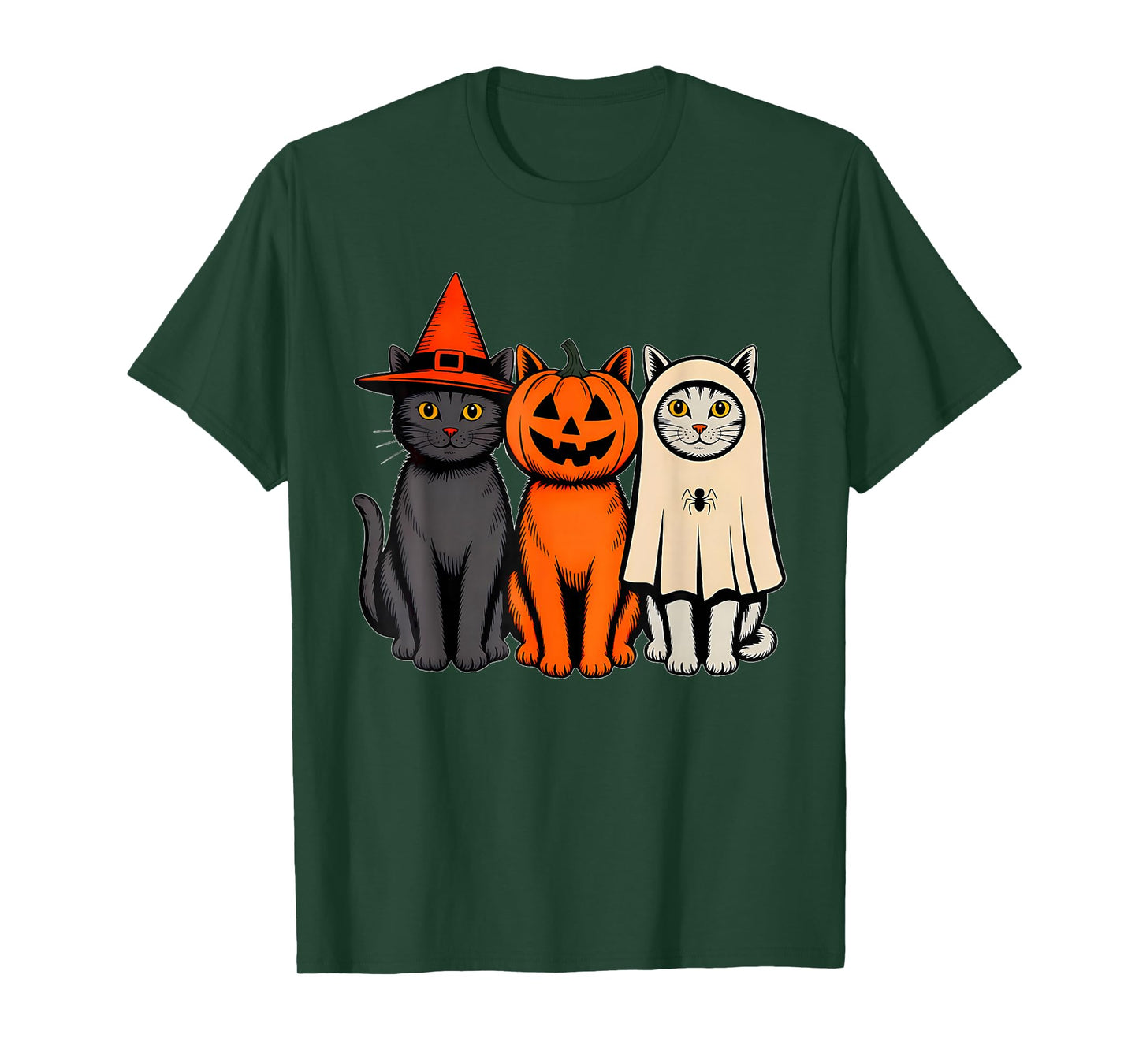 Funny Vintage Black Cat Halloween Pumpkin Spooky Ghost Women T-Shirt