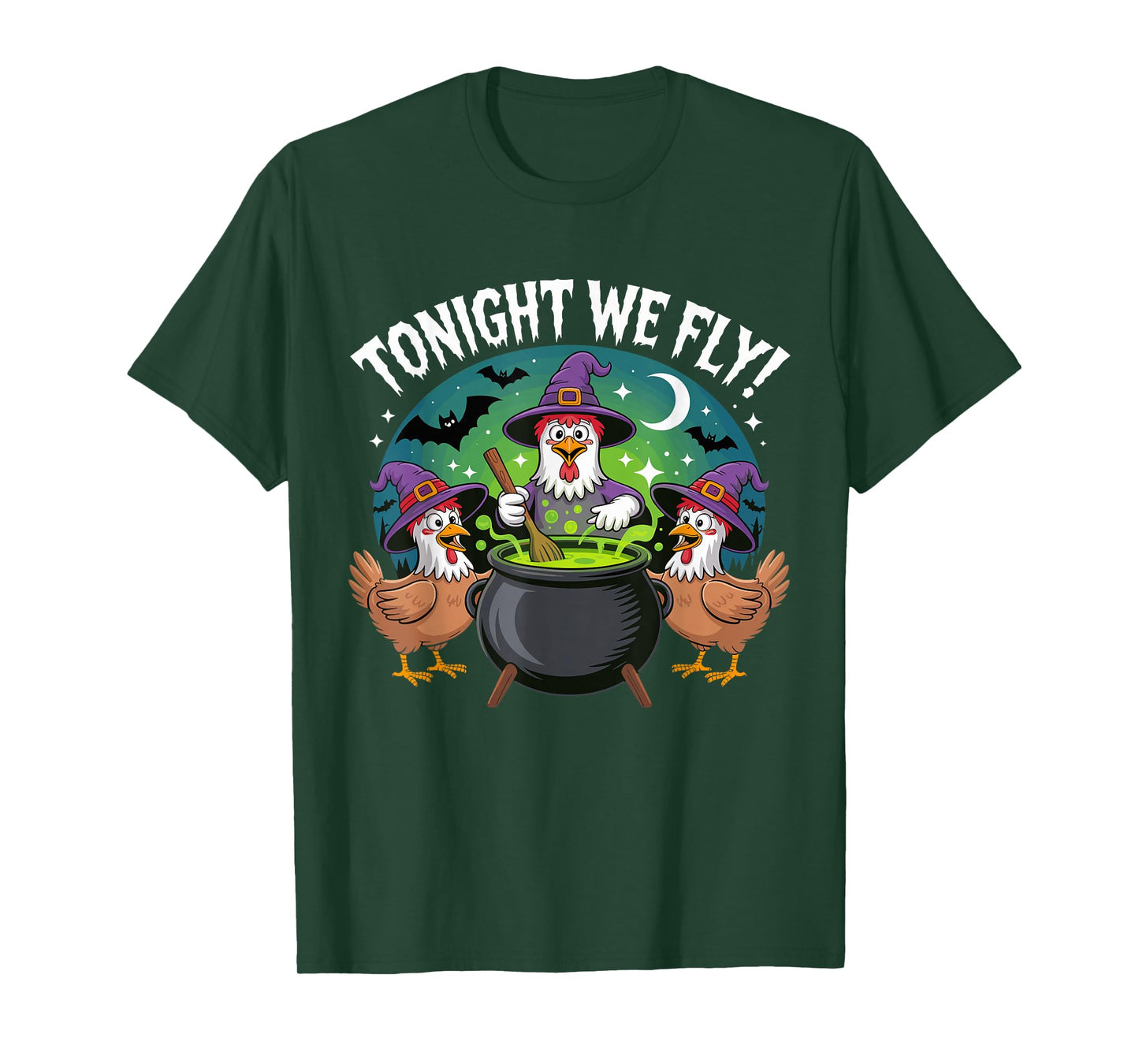 Tonight We Fly Funny Witchy Chickens Spooky Farm Halloween T-Shirt