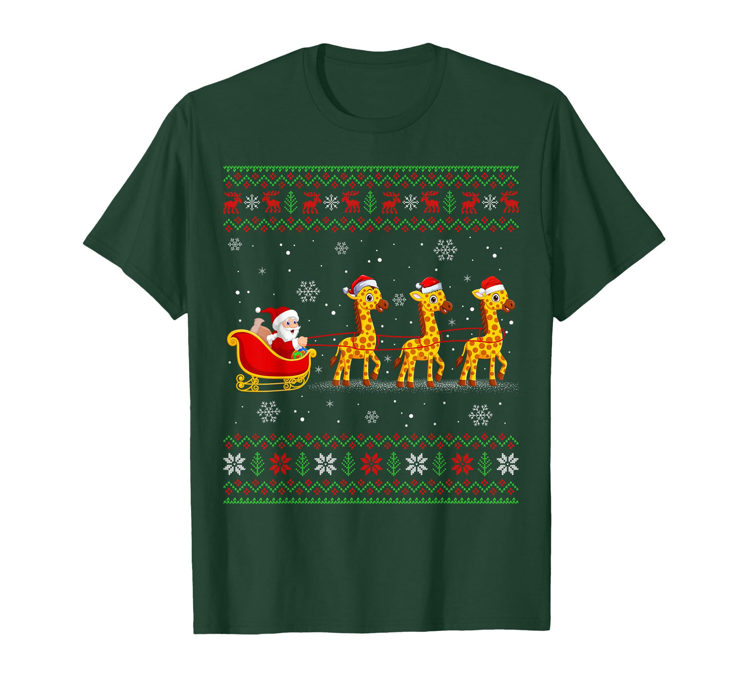 Santa Sleigh Riding Giraffe Ugly Christmas Sweaters Xmas T-Shirt