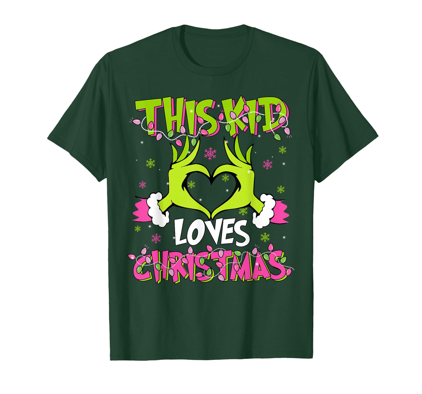 This Kid Loves Christmas Xmas Lights Heart Snowflake Holiday T-Shirt