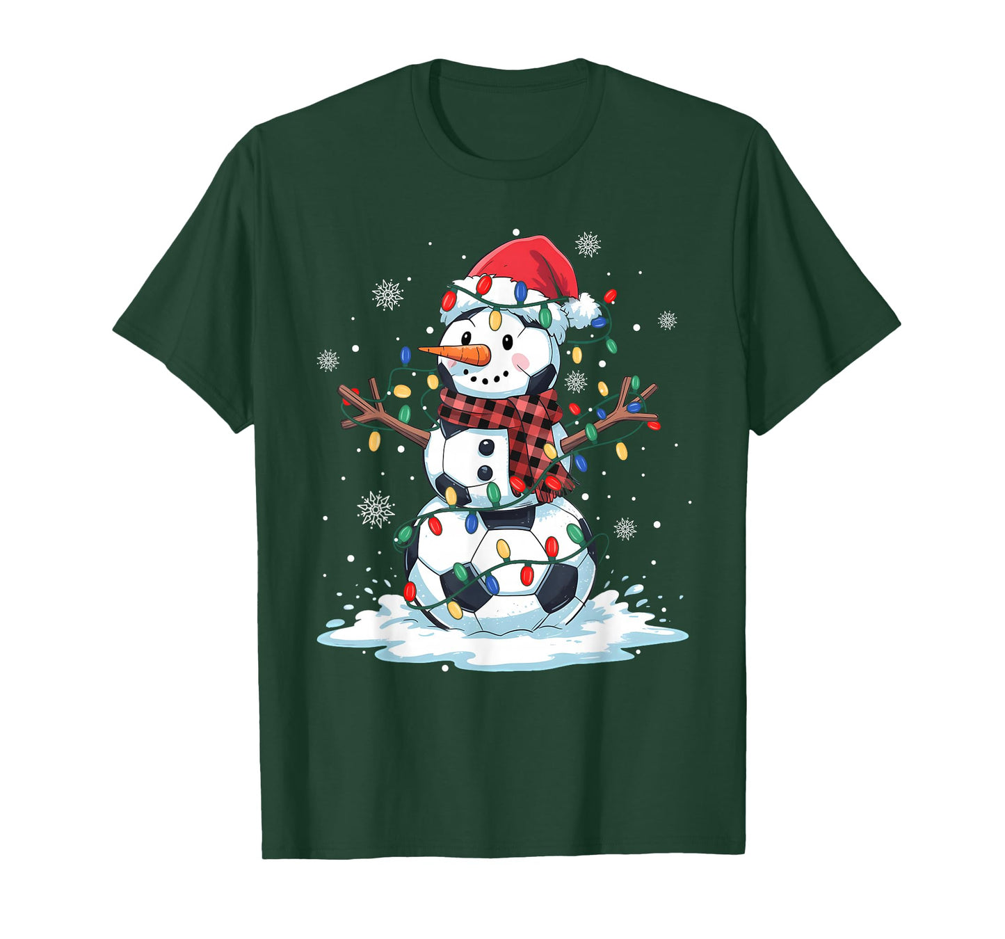 Snowman Soccer Player Santa Hat Christmas Funny Mens Boys T-Shirt