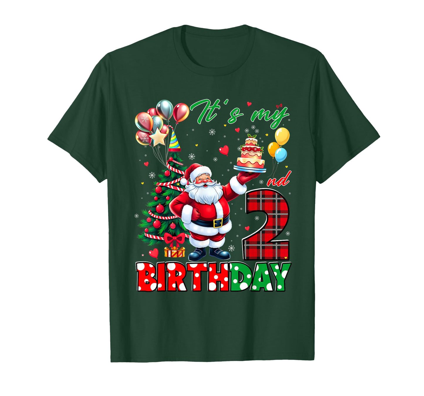 Kids It's My 2nd Birthday Cute Santa Christmas 2 Years Old T-Shirt