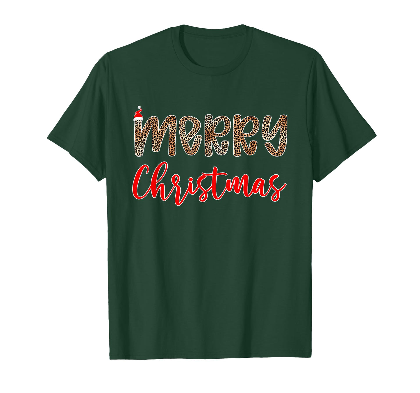 Merry Christmas Leopard Santa Hat Cheetah Print Xmas Pajamas T-Shirt