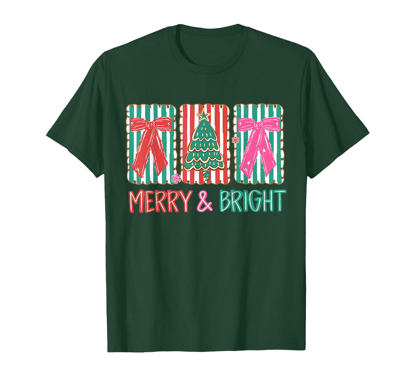 Retro Preppy Merry and Bright Girly Coquette Christmas Tree T-Shirt