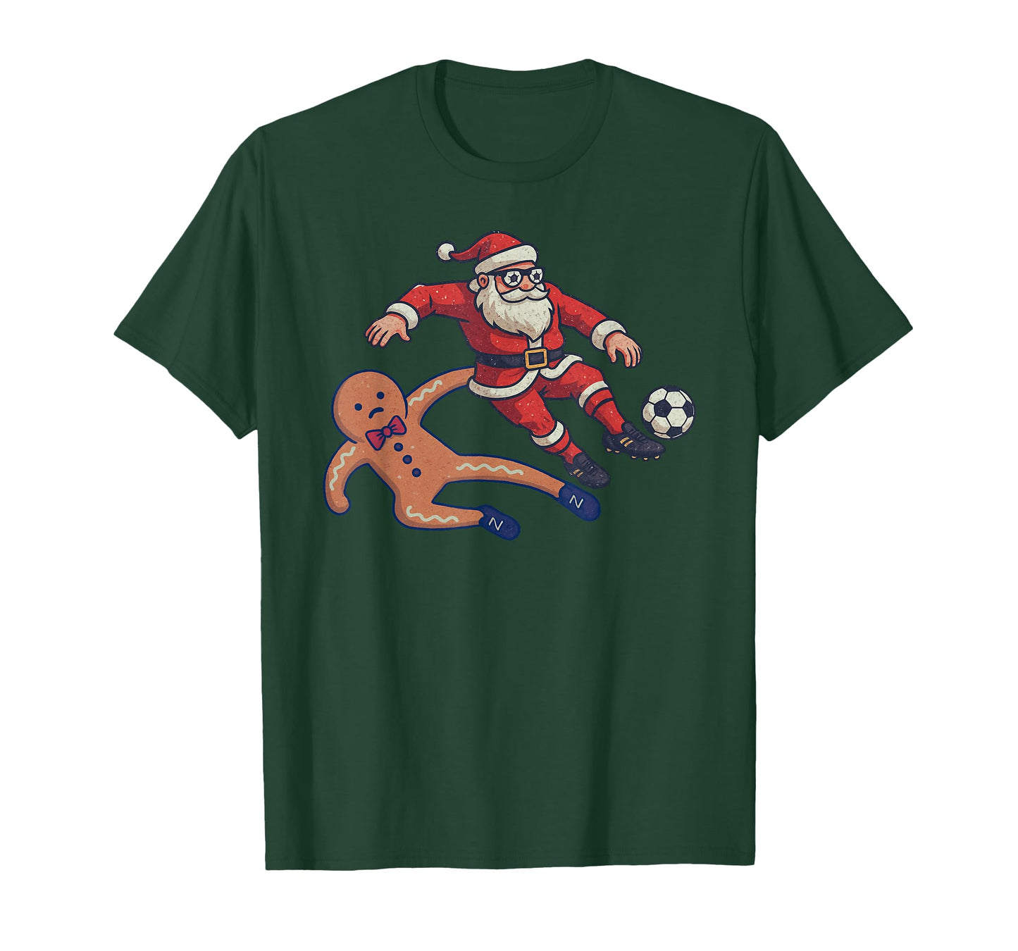 Santa Gingerbread Playing Soccer Christmas Funny Xmas T-Shirt