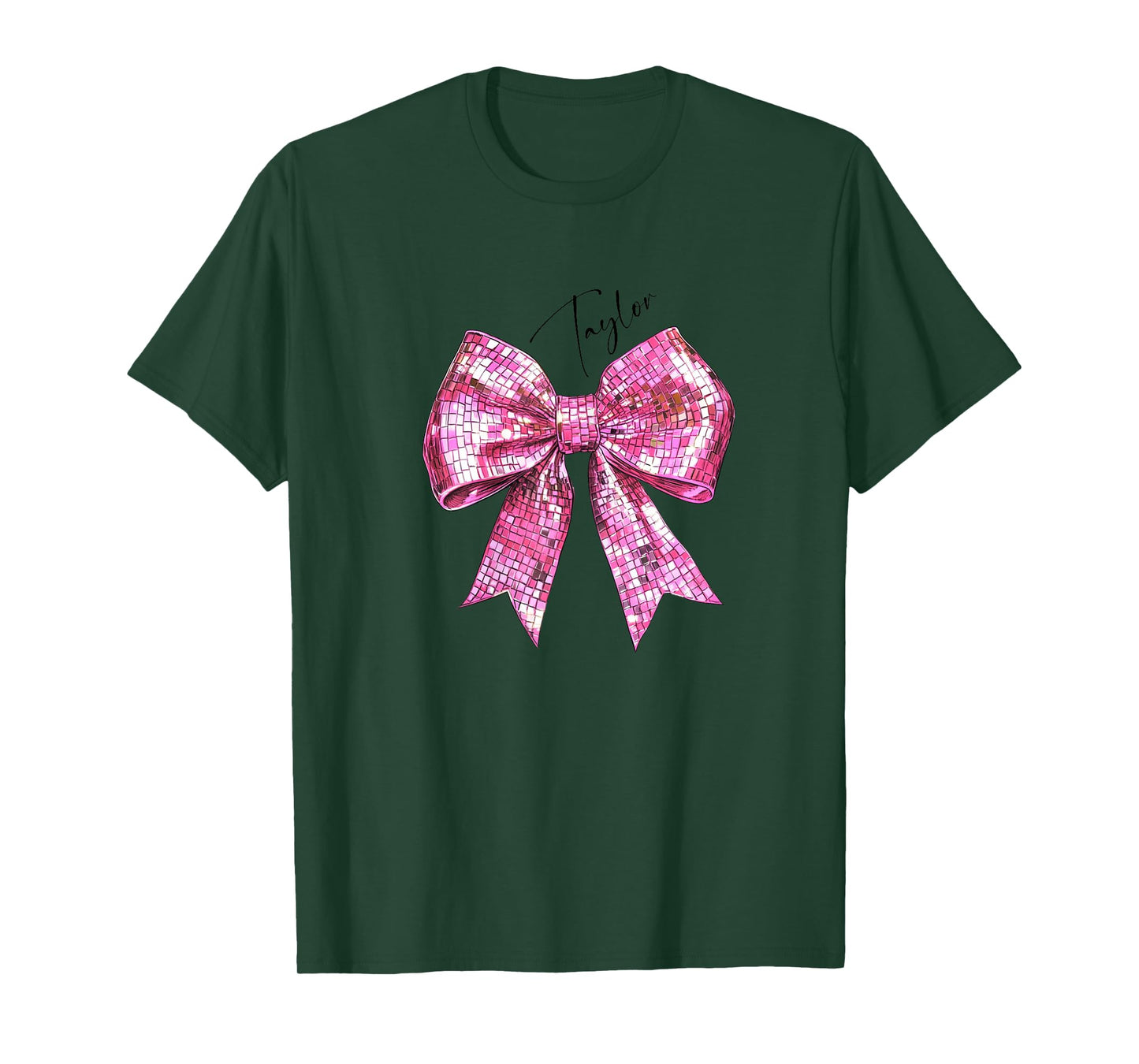 Taylor Lover First Name Teen Girls Women Pink Disco Ball Bow T-Shirt