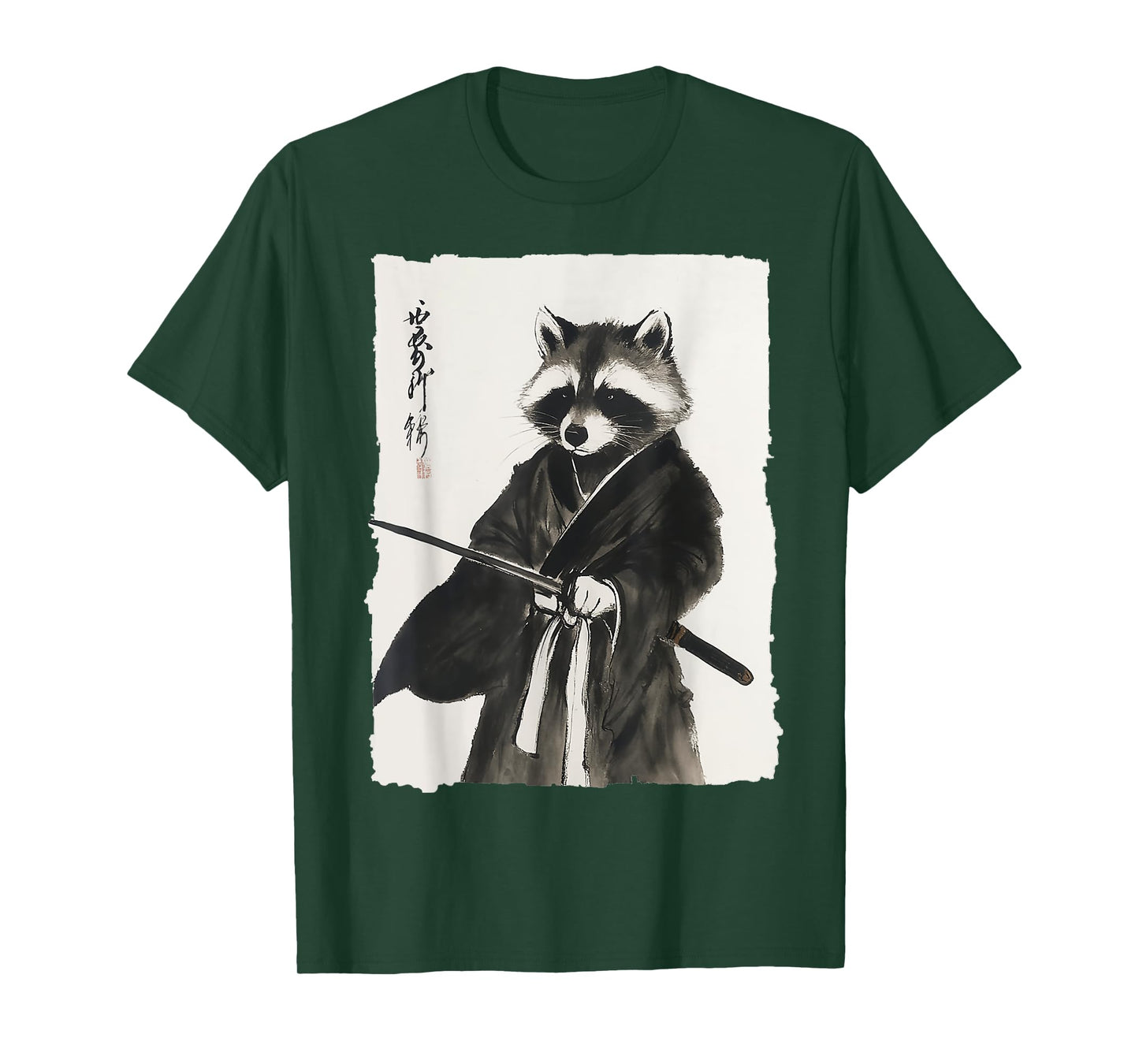 Raccoon Samurai Janpanese Vintage Warrior Art Anime Graphic T-Shirt