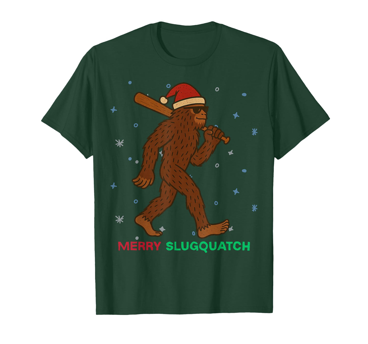 Sasquatch Playing Baseball Xmas Holiday Funny Christmas T-Shirt