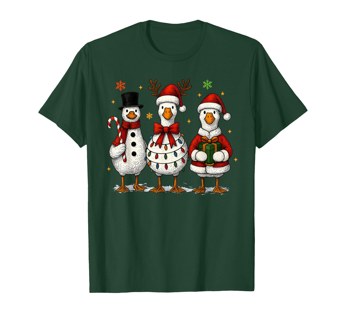 Funny Silly Goose Merry Christmas Lights Goose Xmas Pajamas T-Shirt