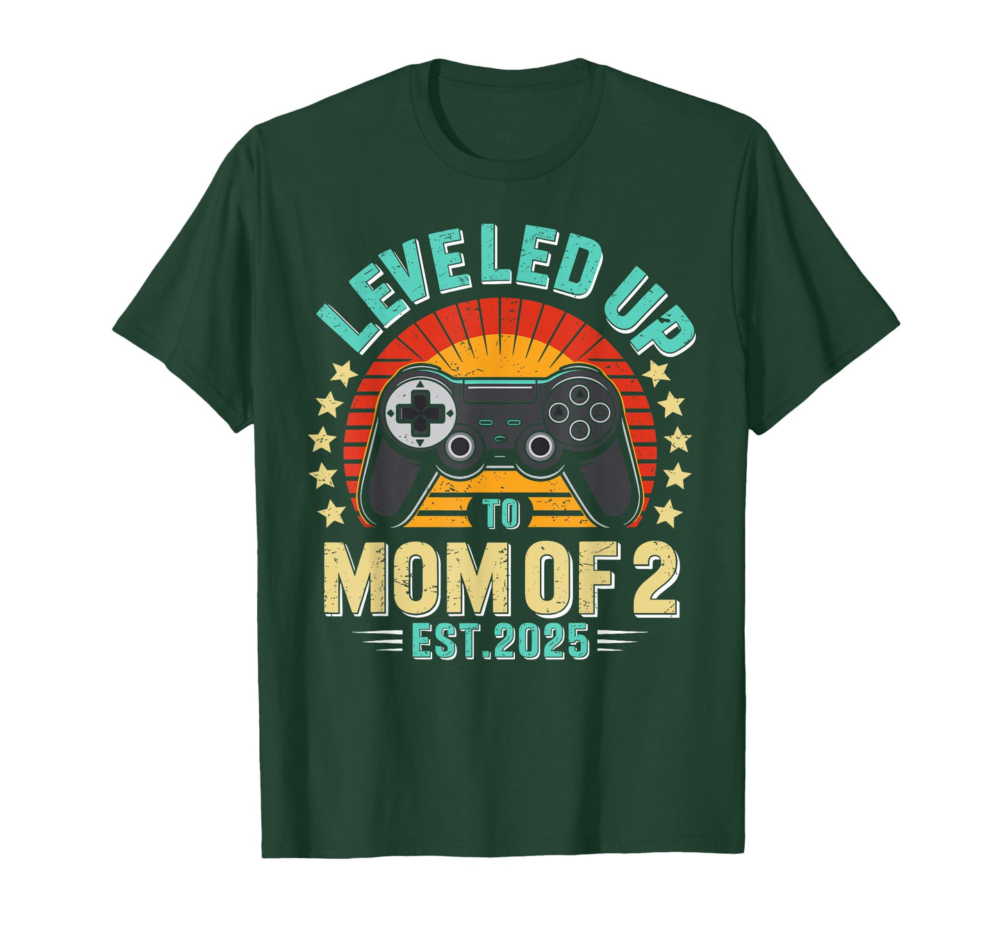 funny Leveled Up to Mom of 2 Mother's Day retro vintage Tee T-Shirt