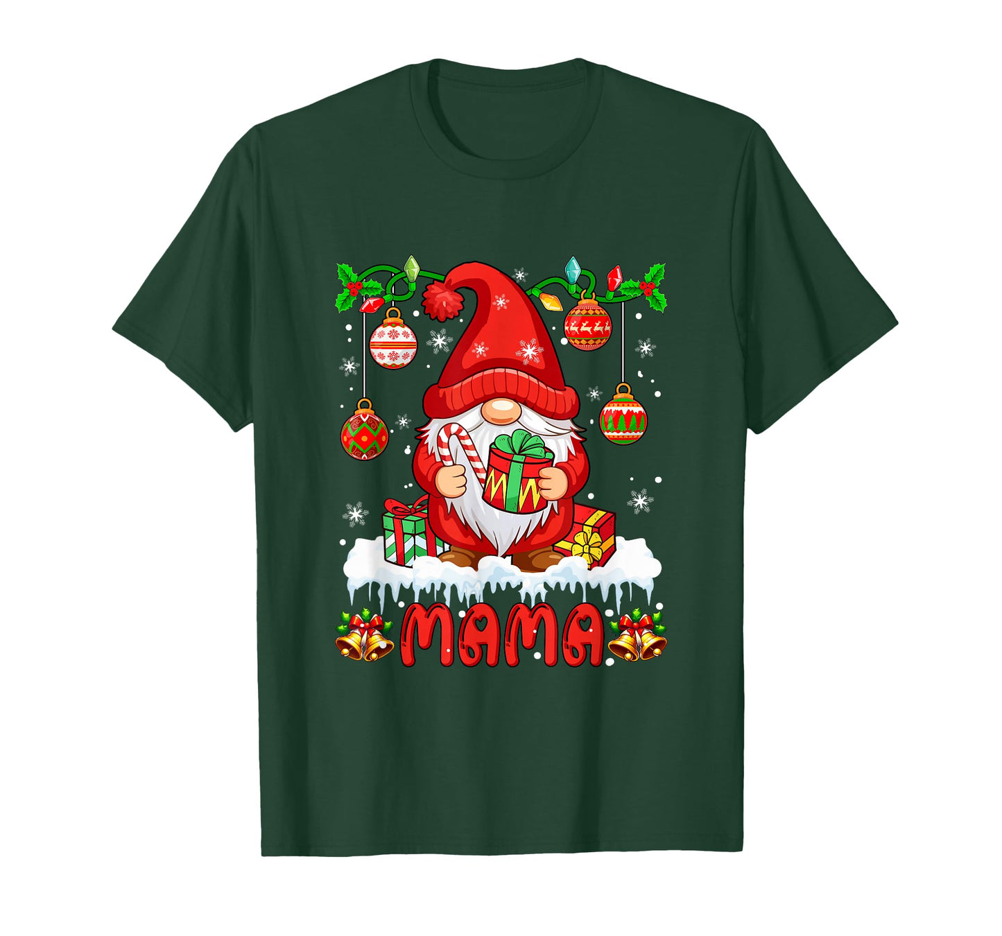 Mama Christmas Gnome Colorful Lights Matching Family Group T-Shirt