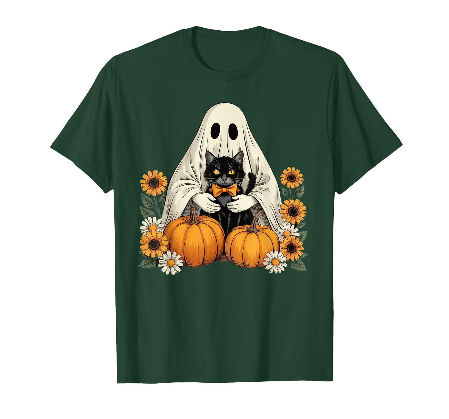 Womens Halloween Ghost Black Cat Ghost Halloween Girls T-Shirt
