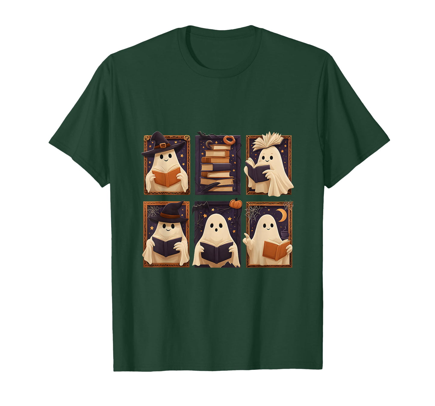Cute Ghost Reading Books Halloween Book Lover Reader T-Shirt