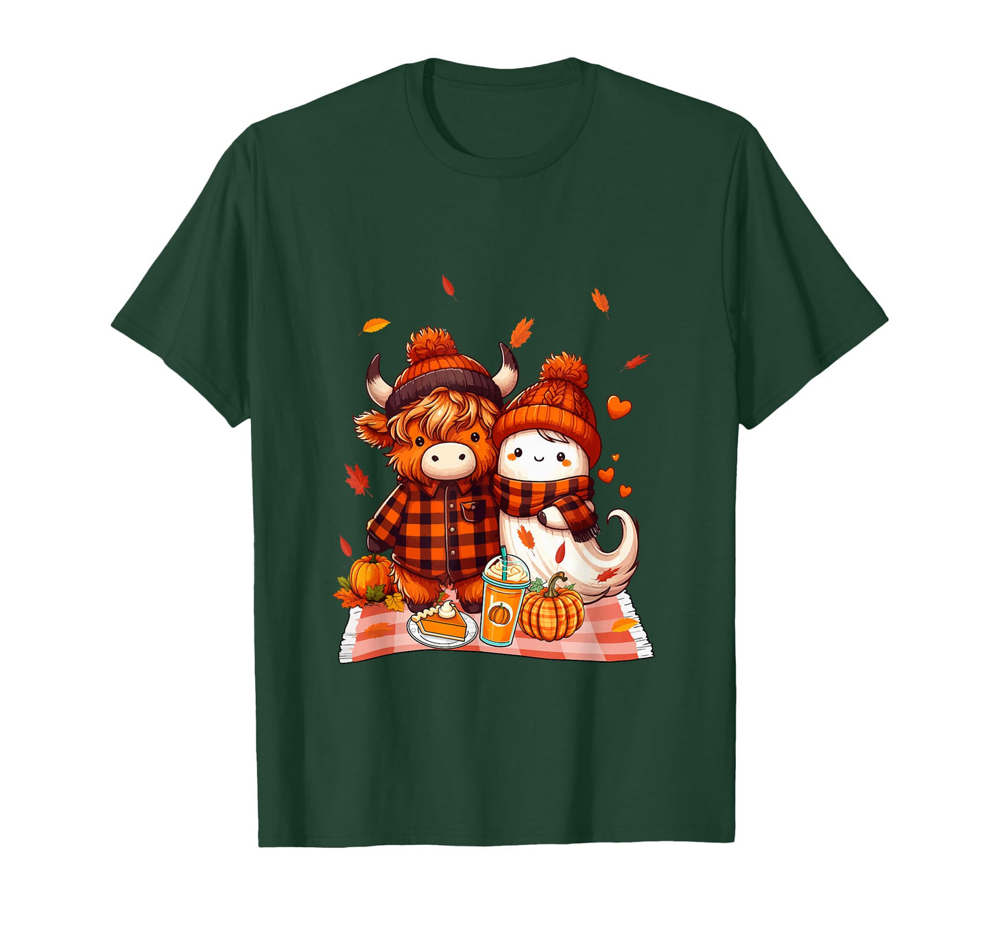 Highland Cow with Boo Halloween Thanksgiving Fall Pumpkins T-Shirt