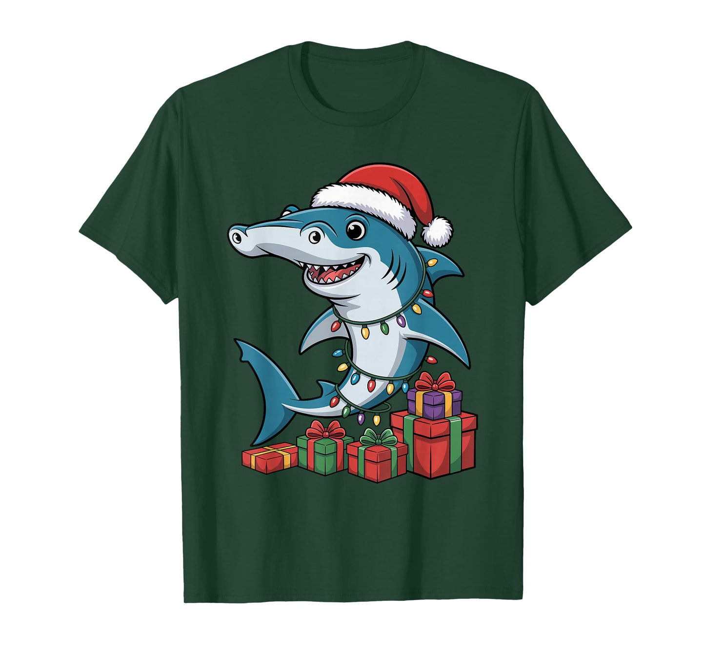 Hammerhead Shark Santa Hat Christmas Funny Marine Life Lover T-Shirt
