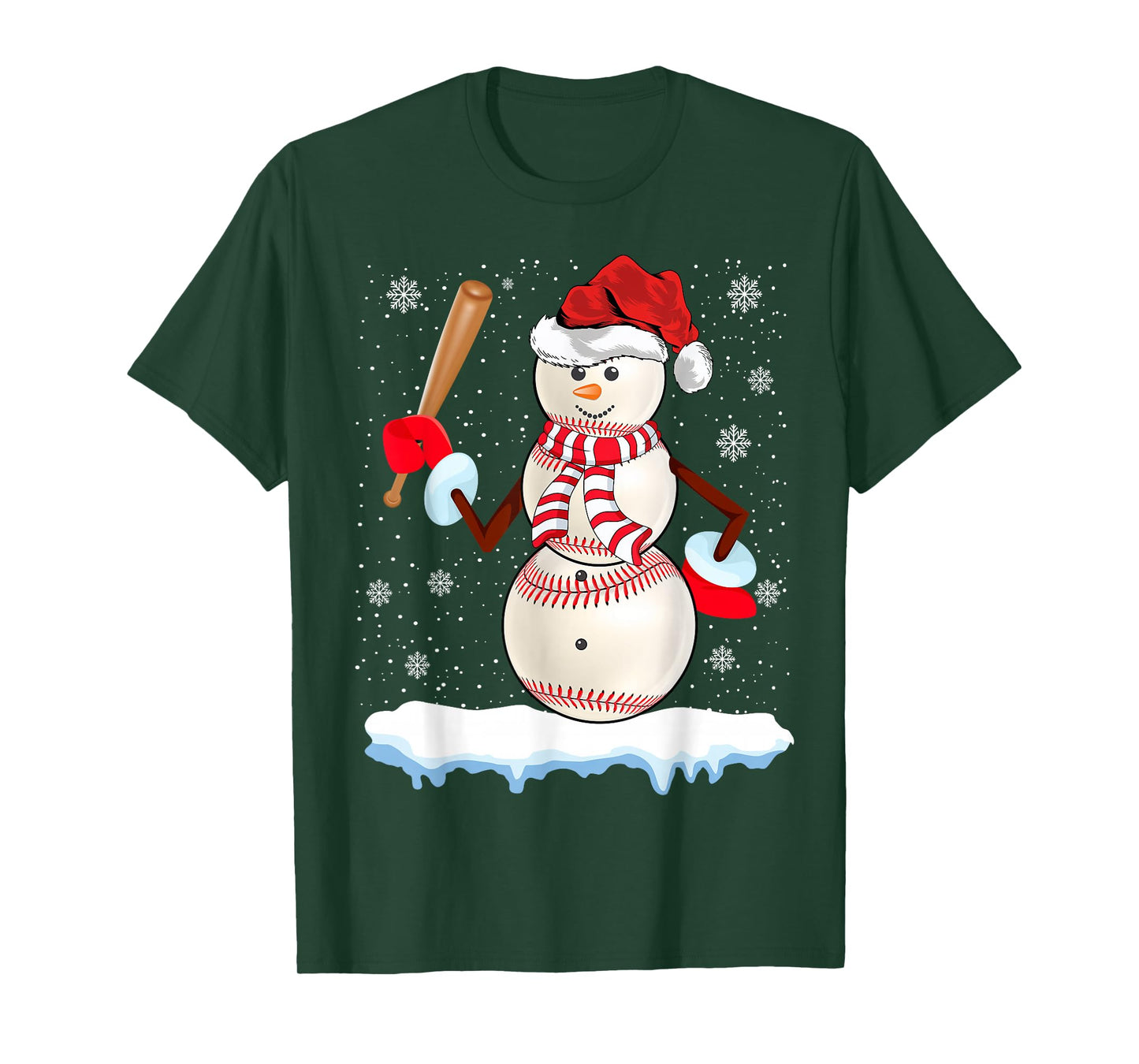 Baseball Snowman Christmas Pajamas Funny Baseball Player T-Shirt