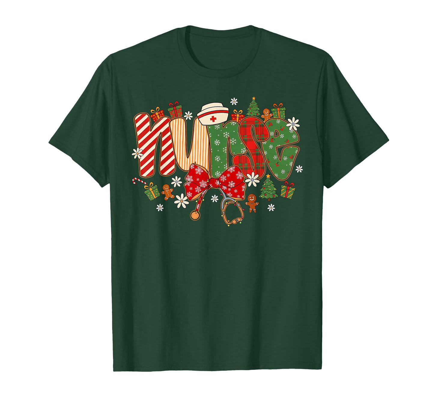 Nurse Medical Staff Christmas Stethoscope Bow Xmas Holiday T-Shirt