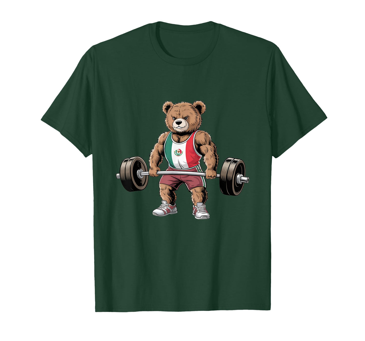 Funny teddy bear mexican flag Lifting Weights Gym Workout T-Shirt
