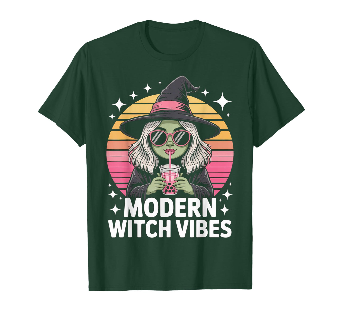Modern Witch Vibes Halloween Women Boba Bubble Tea Witchy T-Shirt
