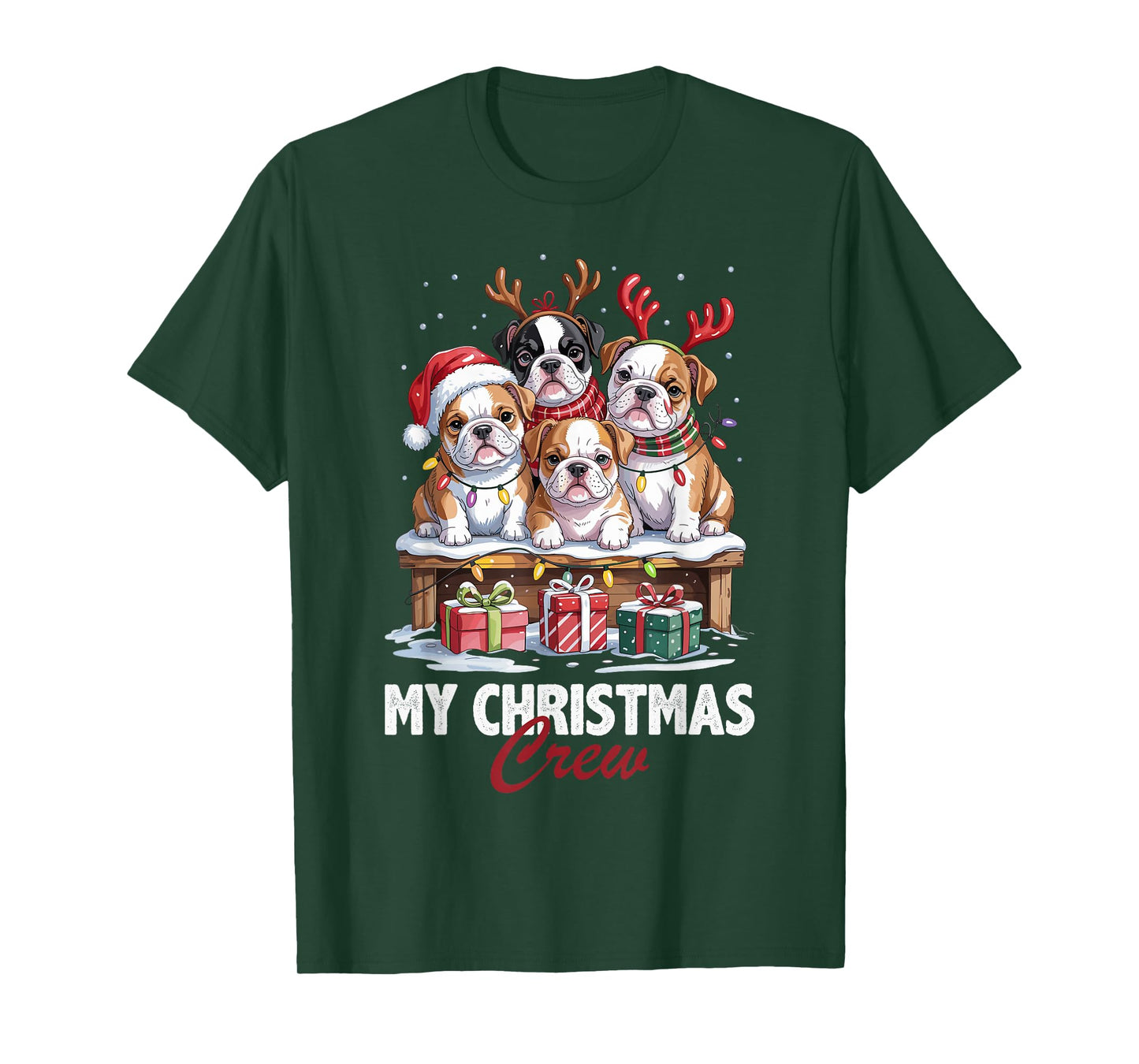 Bulldog Christmas Crew Funny Dog Lovers Holiday Pajama T-Shirt