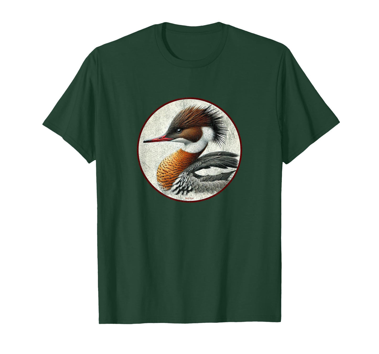 Colorful Retro Red-Breasted Merganser Bird Design T-Shirt