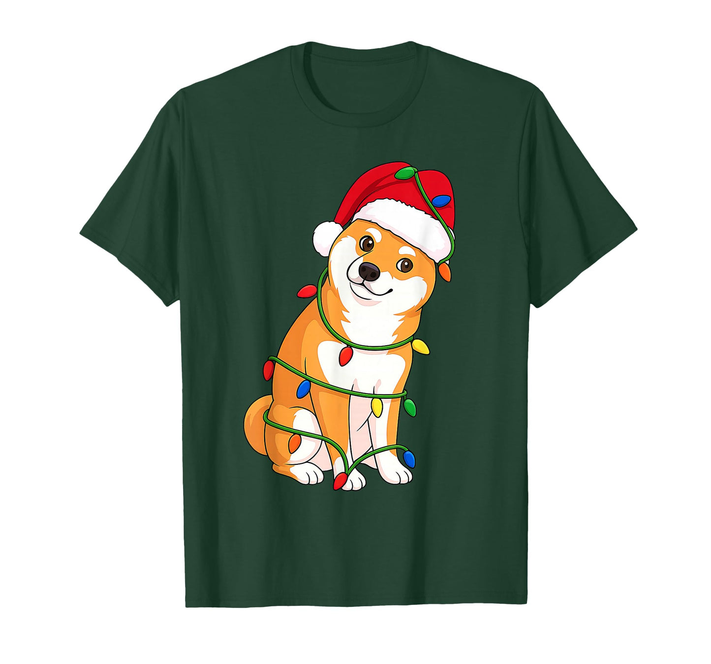 Shiba Inu Christmas Tree Lights Holiday Dog Lover T-Shirt