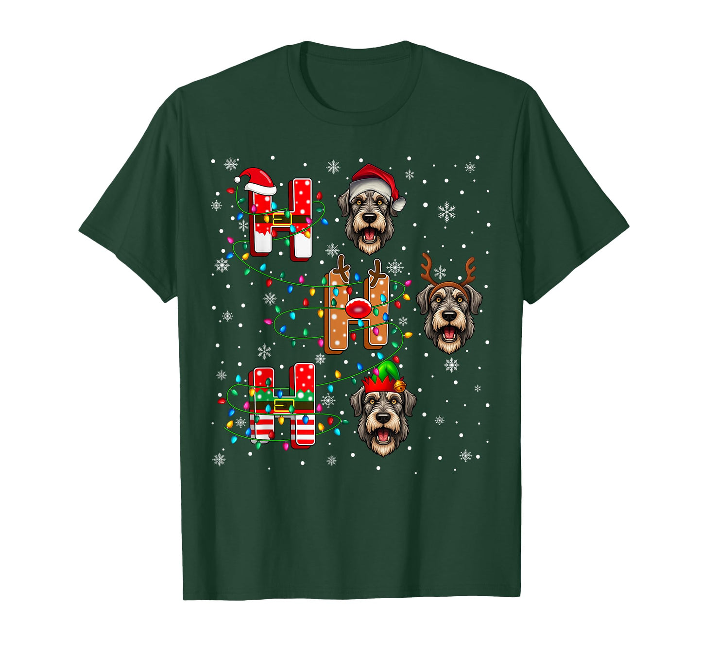 Ho Ho Ho Santa Hat Elf Matching Irish Wolfhound Dog Xmas T-Shirt