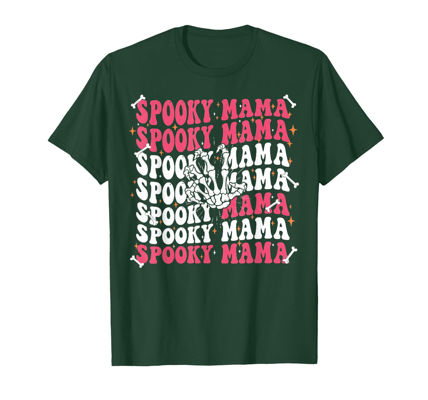 Groovy Spooky Mama Skeleton Pattern Halloween Party Outfit T-Shirt