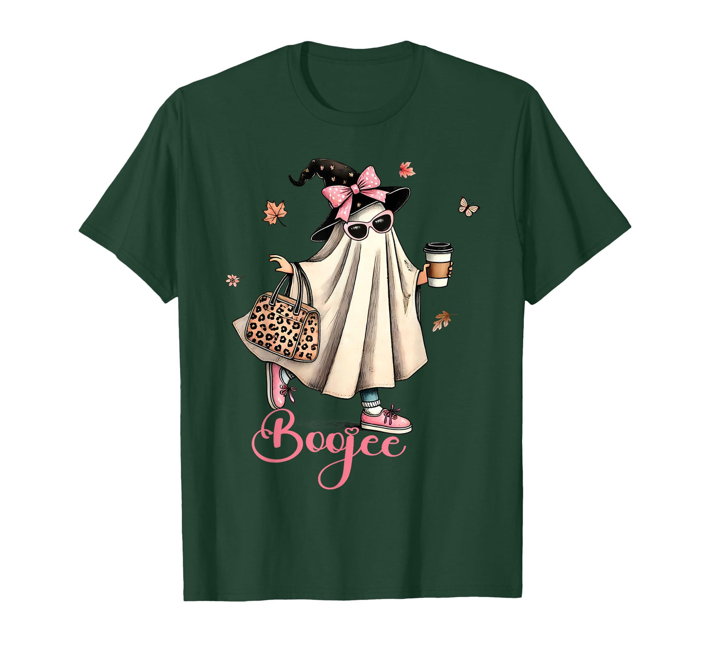 Boo Jee Ghost Drinking Coffee Coquette Bow Halloween Women T-Shirt