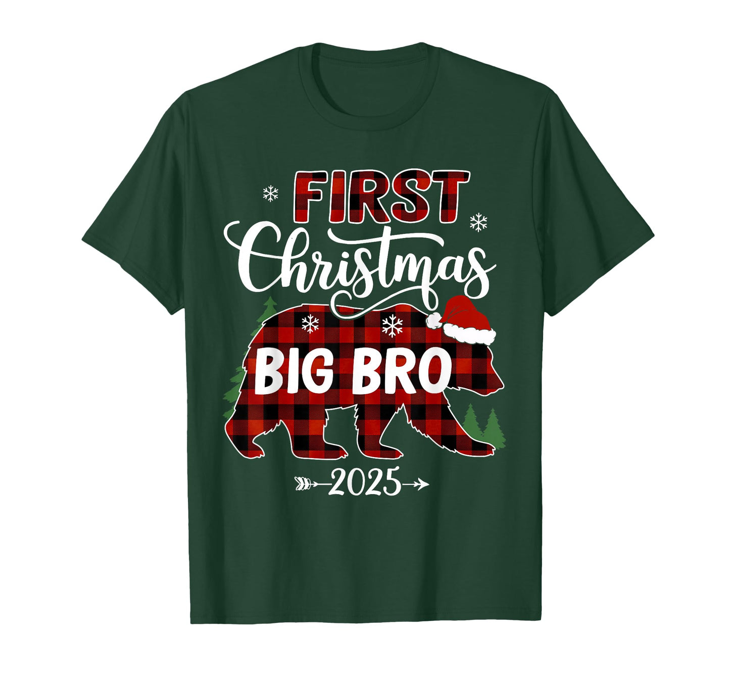 Pregnancy First Christmas Big Bro Red Plaid Bear Santa 2025 T-Shirt