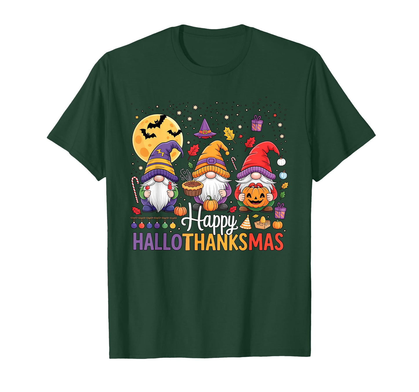 Halloween Thanksgiving Christmas Happy HalloThanksMas Gnomes T-Shirt