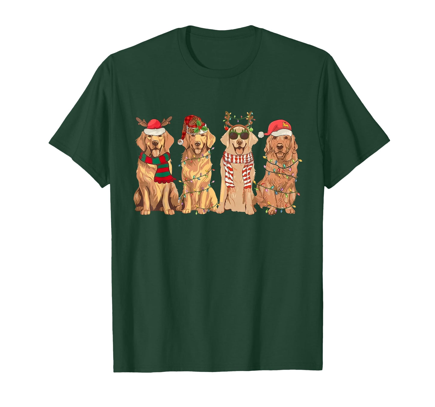 Funny Vintage Santa Golden Retriever Dogs Christmas Lights T-Shirt